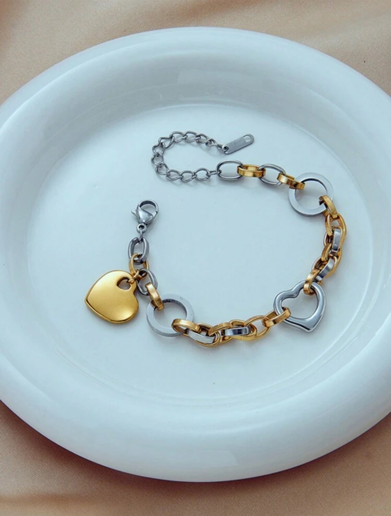 Mixed Metal Heart Link Bracelet