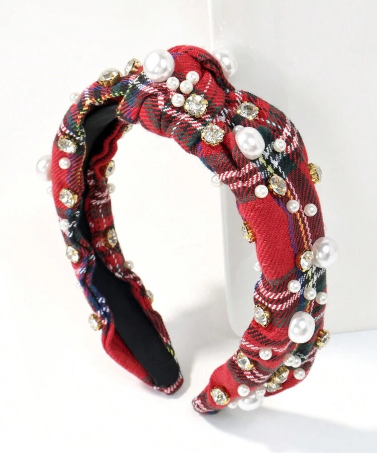 Pearl Decor Plaid Headband