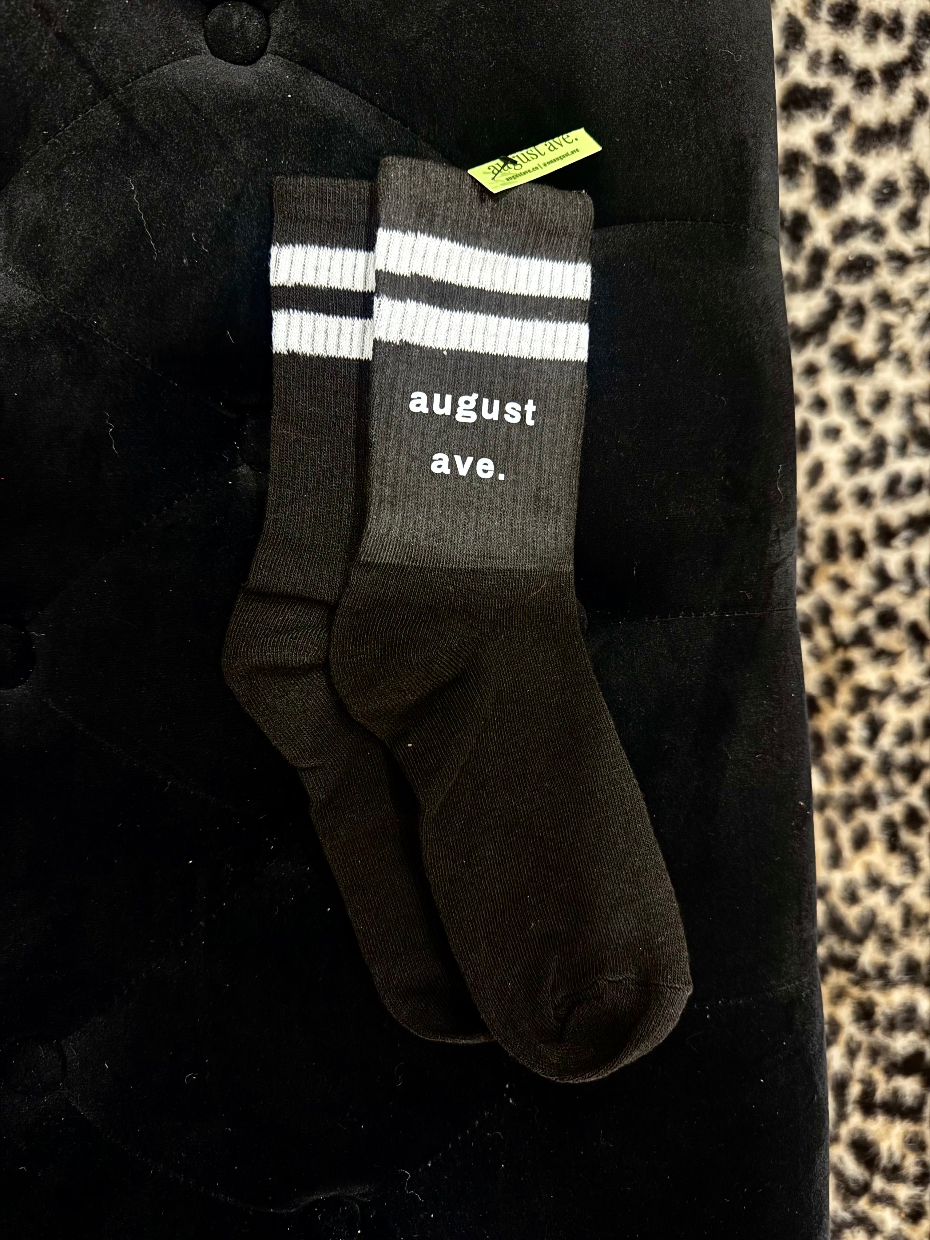 Classic Ave Crew Sock (Black + White Stripe)
